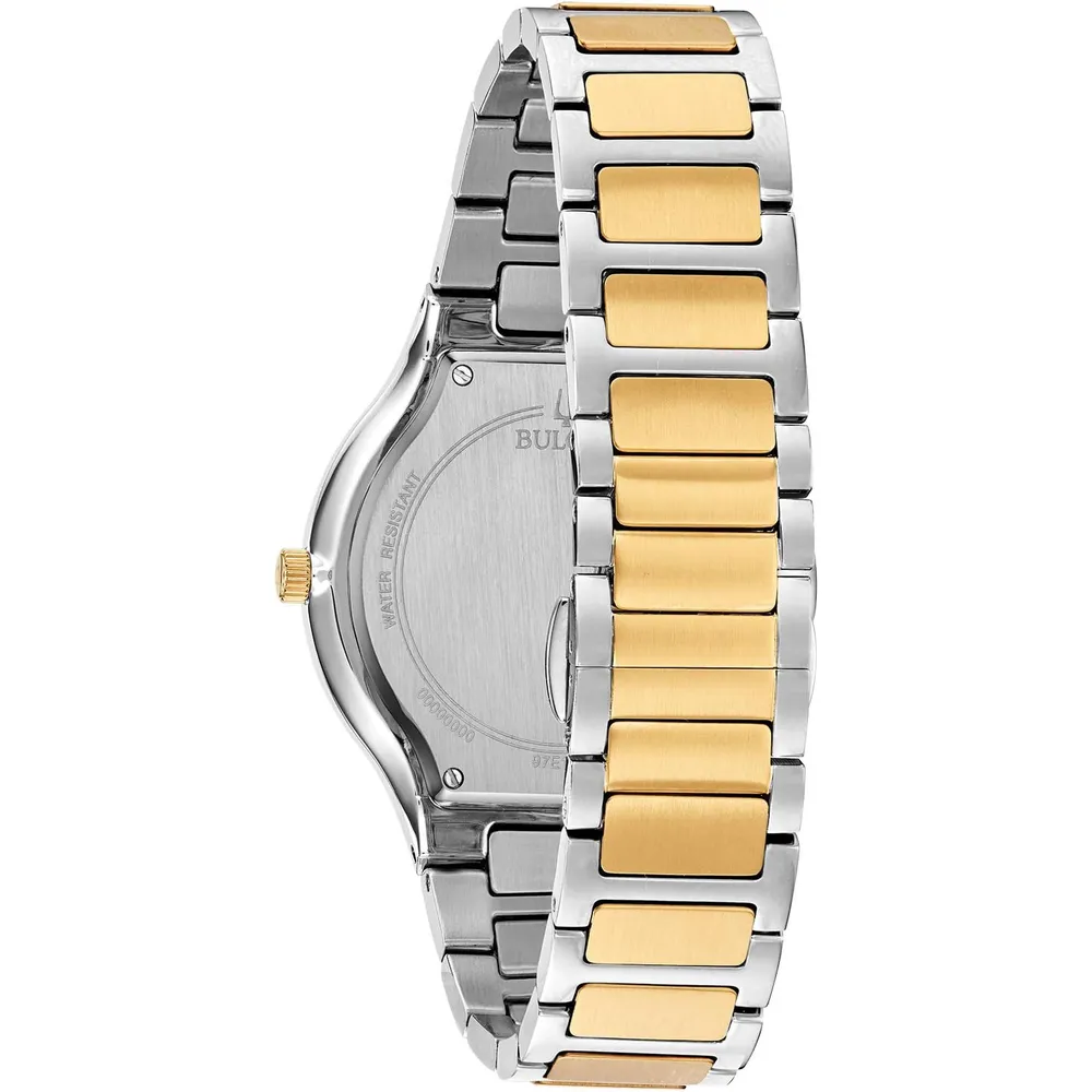 Bulova reloj Modern Millenia hombre cuarzo 3 agujas cristal diamantes | Oro/Plata/azul