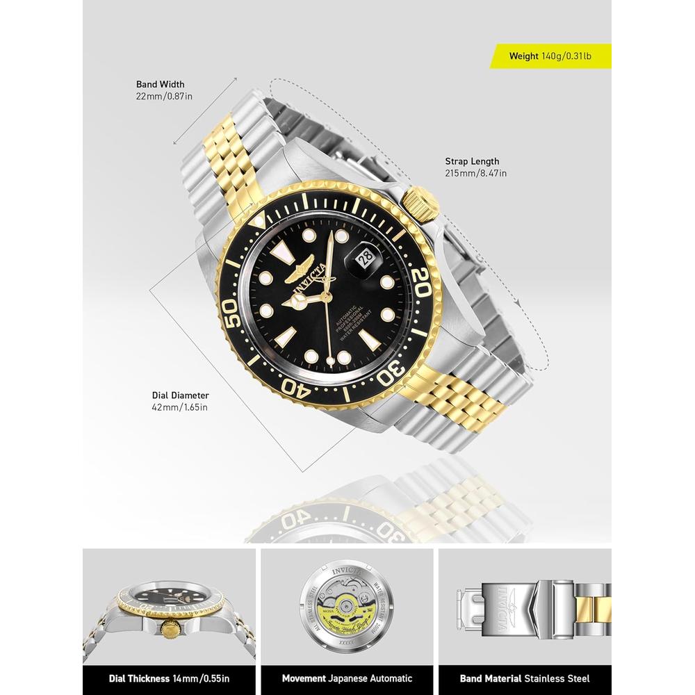 Reloj Invicta Pro Diver para hombre estilo buzo automático | Negro y Plateado