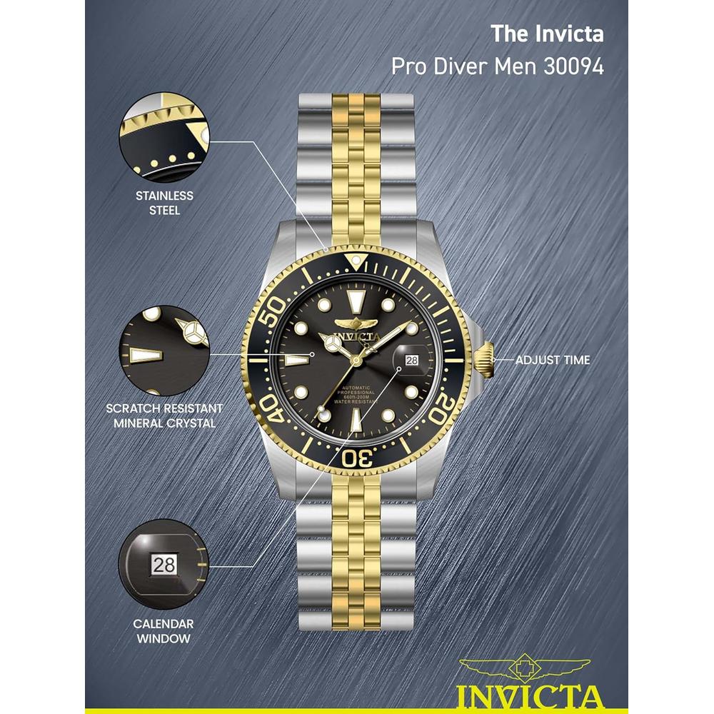 Reloj Invicta Pro Diver para hombre estilo buzo automático | Negro y Plateado