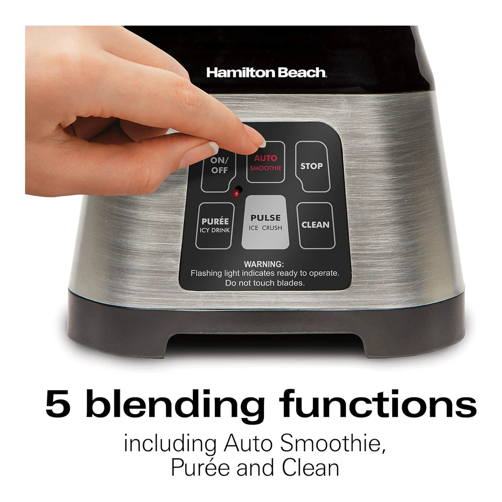 HAMILTON BEACH BATIDORA INTELIGENTE SMOOTHIE CON 5 FUNCIONES - INCLUYENDO CICLO AUTOMÁTICO PARA BATIDOS Y BATIDOS - ESFERA DE TARRO DE VIDRIO DE 40 ONZAS - ACERO INOXIDABLE (56208)