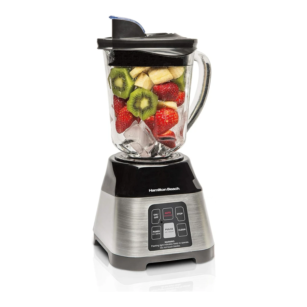 HAMILTON BEACH BATIDORA INTELIGENTE SMOOTHIE CON 5 FUNCIONES - INCLUYENDO CICLO AUTOMÁTICO PARA BATIDOS Y BATIDOS - ESFERA DE TARRO DE VIDRIO DE 40 ONZAS - ACERO INOXIDABLE (56208)
