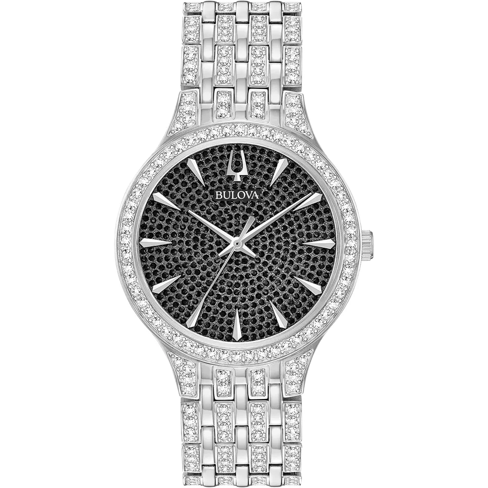 Bulova reloj Crystal Phantom hombre acero inoxidable cuarzo 3 agujas negra | Plateado