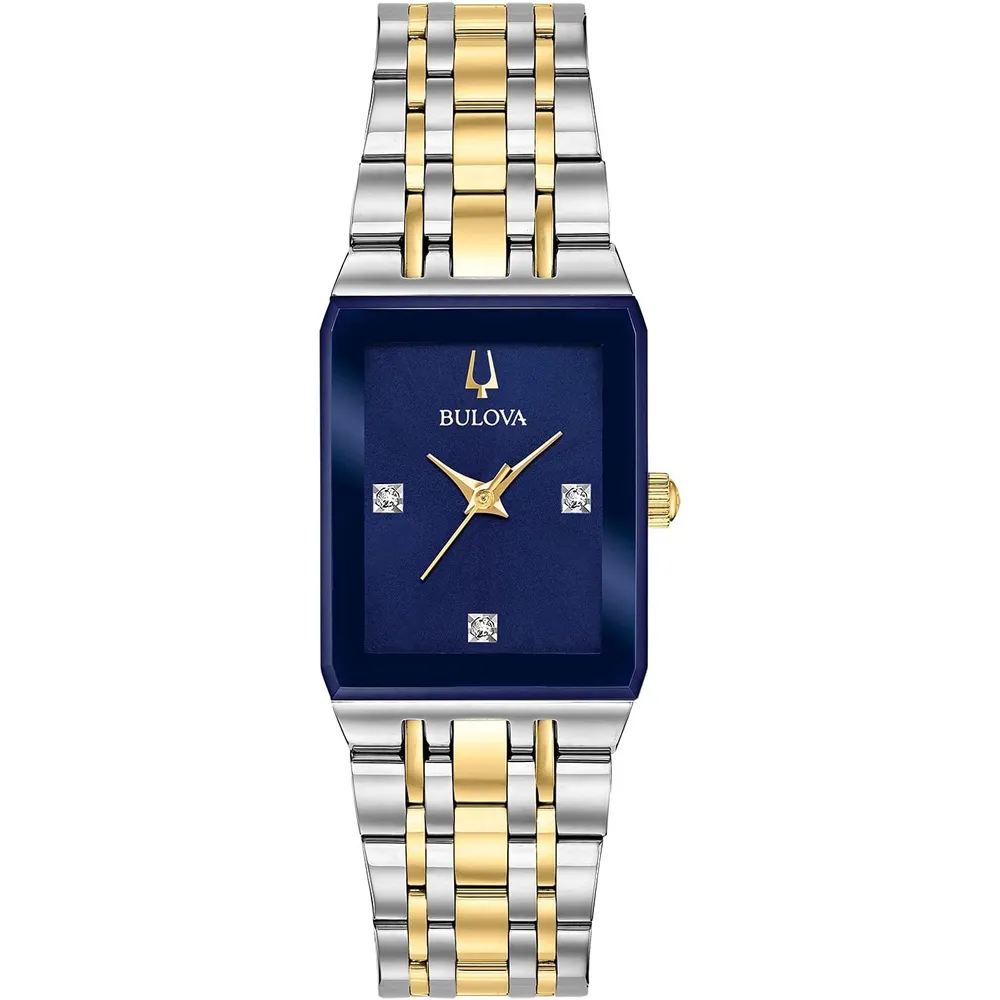 Bulova reloj Quadra moderno mujer acero inoxidable cuarzo 3 agujas diamantes | Oro/Plata/azul