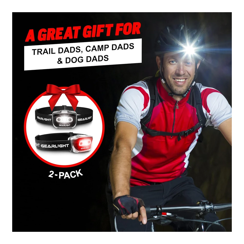 Gearlight S500 - Linterna Frontal Led (2 Unidades) - para Correr - Acampar y Al Aire Libre - La Mejor Lámpara de Cabeza con Luz Roja de Seguridad para Adultos y Niños