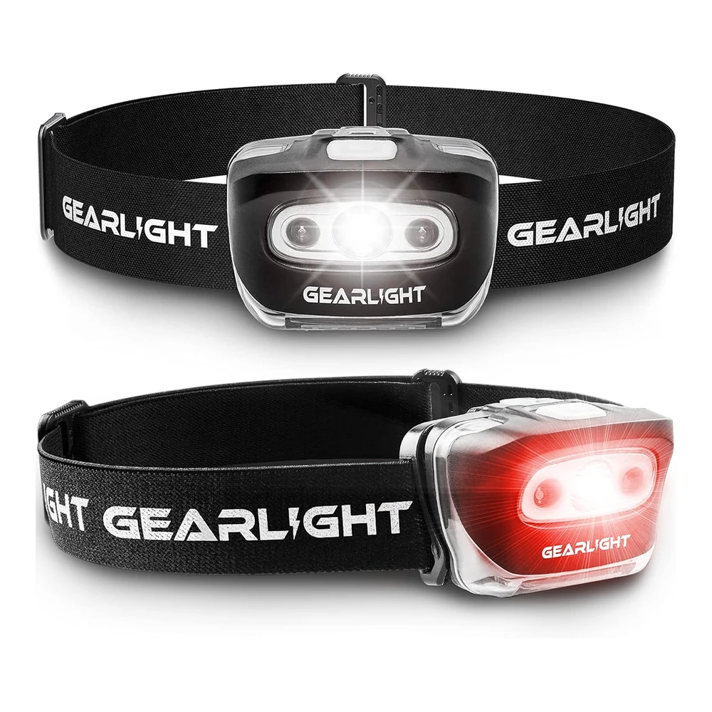 Gearlight S500 - Linterna Frontal Led (2 Unidades) - para Correr - Acampar y Al Aire Libre - La Mejor Lámpara de Cabeza con Luz Roja de Seguridad para Adultos y Niños