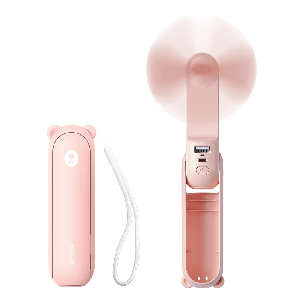 JISULIFE MINI VENTILADOR DE MANO 3 EN 1 USB – POWER BANK Y LINTERNA – ROSA