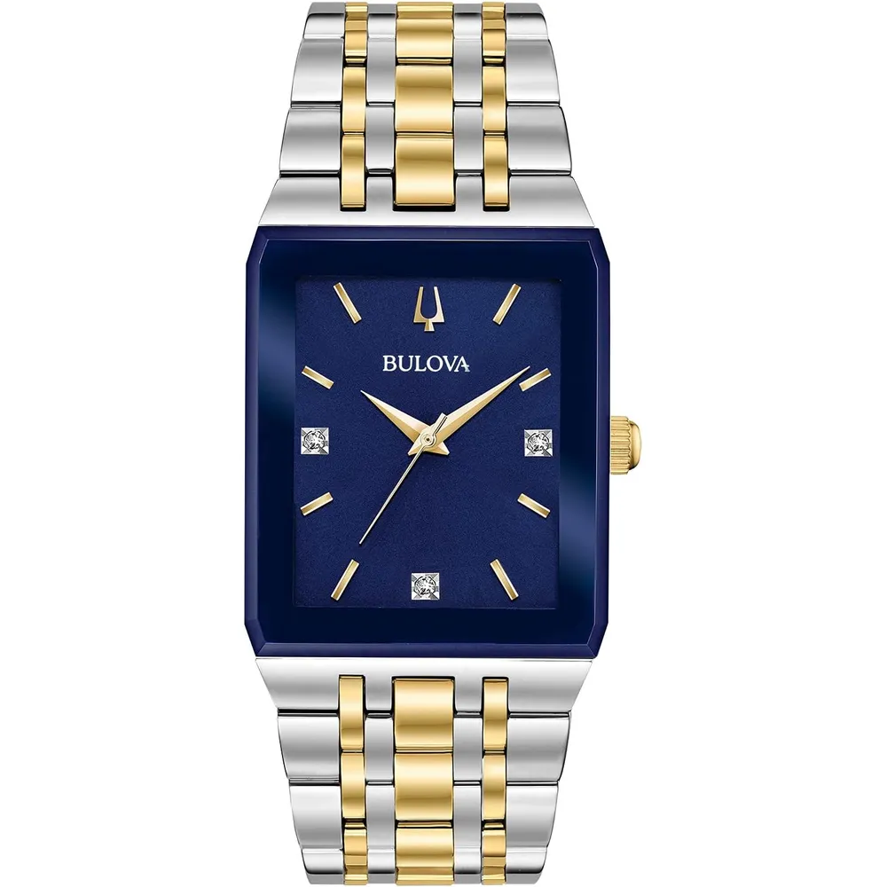 Bulova reloj Quadra moderno hombre 3 agujas de cuarzo acero esfera diamantes | Oro/Plata/azul