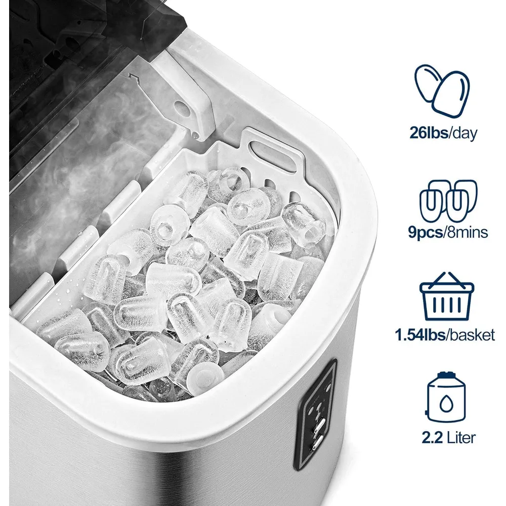 EUHOMY IM-01 MÁQUINA DE HIELO DE ENCIMERA 26 LB/24H | ACERO PLATEADO