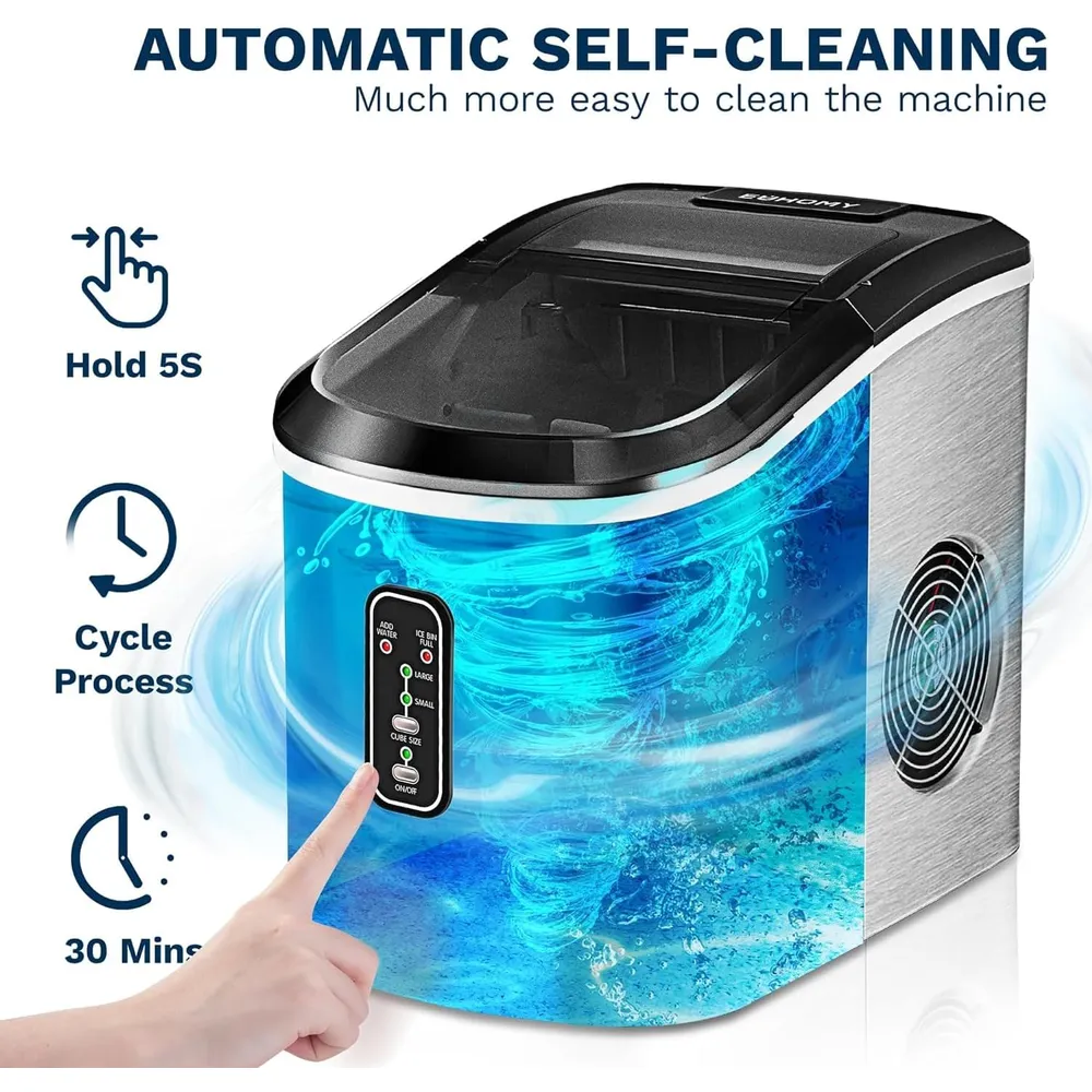 EUHOMY IM-01 MÁQUINA DE HIELO DE ENCIMERA 26 LB/24H | ACERO PLATEADO
