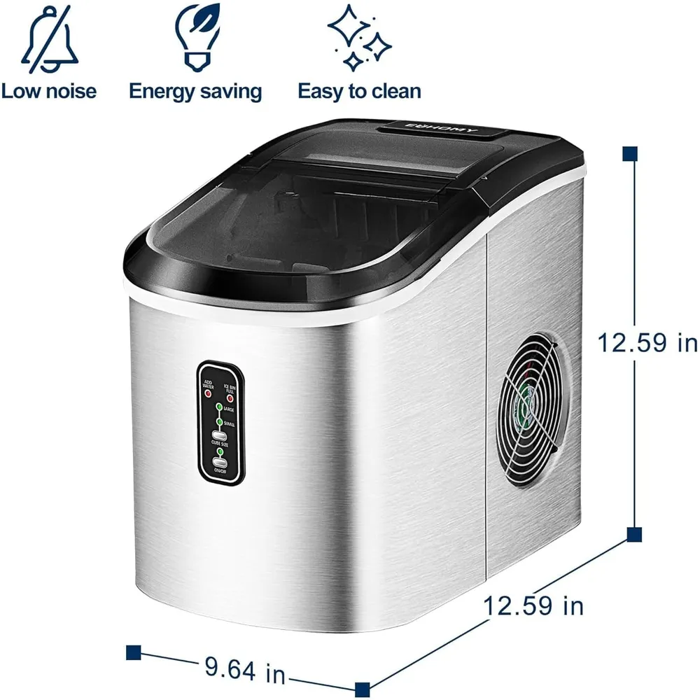 EUHOMY IM-01 MÁQUINA DE HIELO DE ENCIMERA 26 LB/24H | ACERO PLATEADO