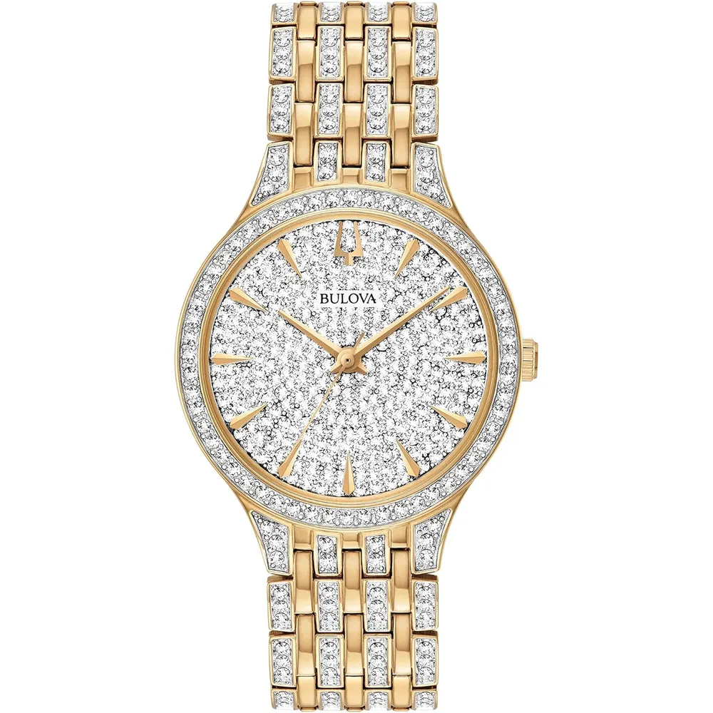 Bulova reloj Crystal Phantom mujer cuarzo dos agujas acero 440 cristales pavé | Oro / Platedado