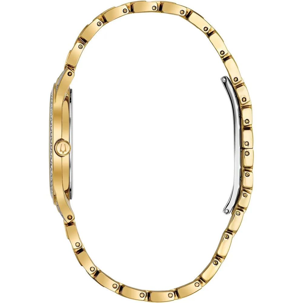 Bulova reloj Crystal Phantom mujer cuarzo dos agujas acero 440 cristales pavé | Oro / Platedado