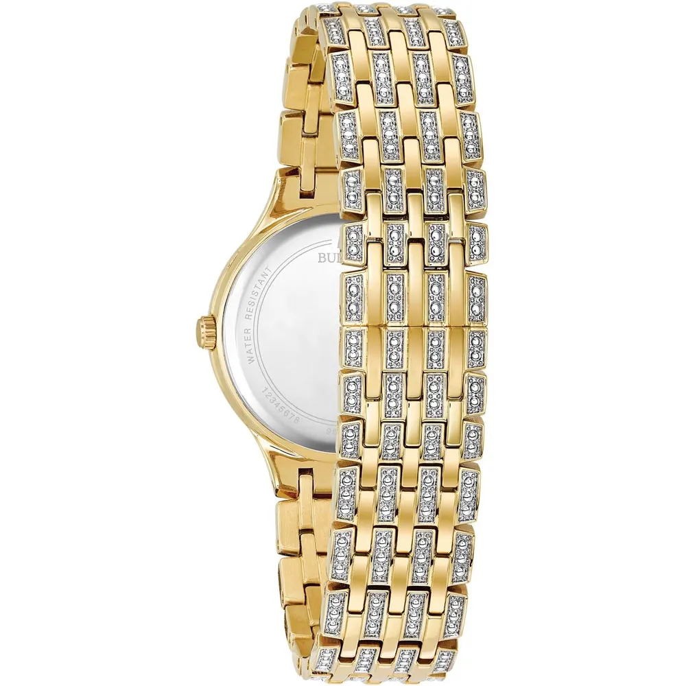 Bulova reloj Crystal Phantom mujer cuarzo dos agujas acero 440 cristales pavé | Oro / Platedado
