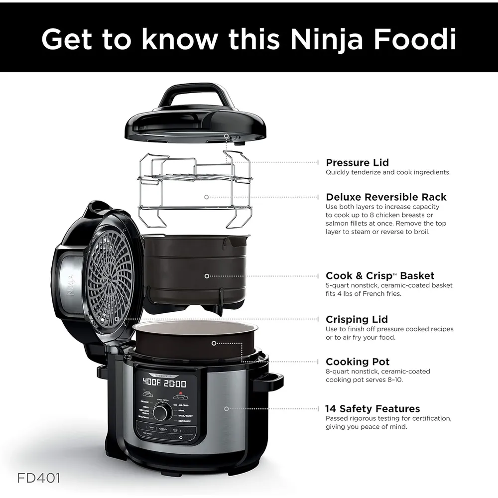 NINJA OLLA A PRESIÓN Y FREIDORA FOODI FD401 LP3 8 QT / 7.57 L | PLATEADO