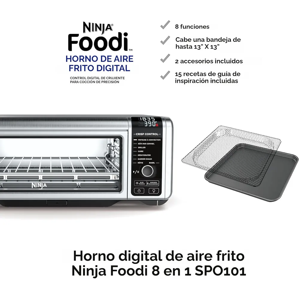 NINJA HORNO DE ENCIMERA DIGITAL AIR FRY SP101 8 EN 1, 60.7 OZ / 1.8 L | PLATEADO