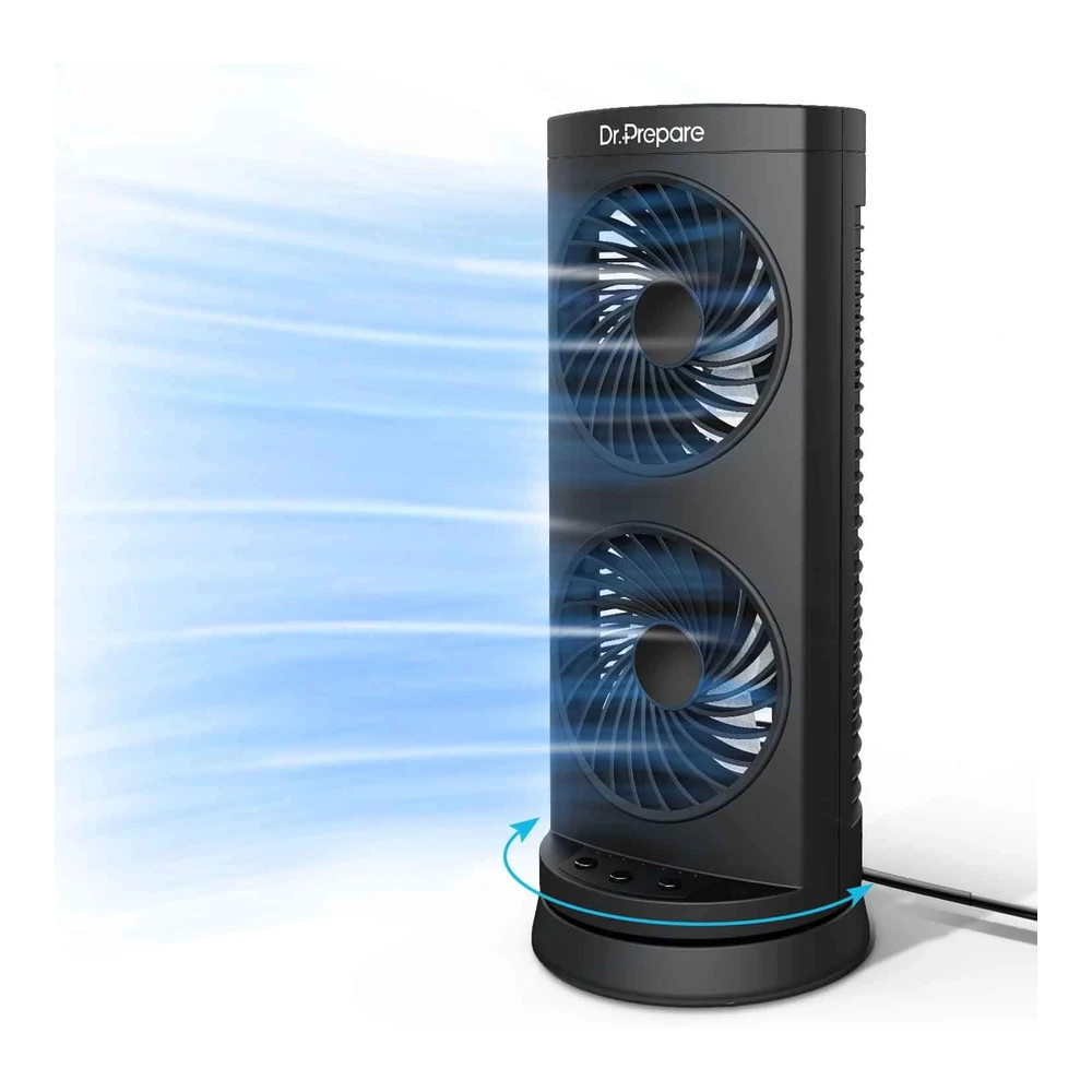 DR. PREPARE VENTILADOR DE TORRE 12" – OSCILANTE, SILENCIOSO CON 3 VELOCIDADES Y TEMPORIZADOR – NEGRO