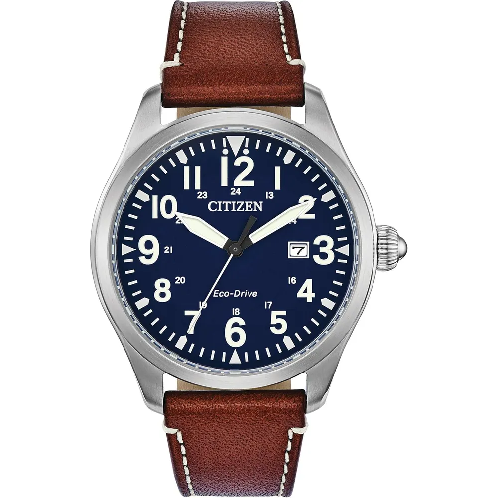 Citizen BM6838-09X reloj Eco-Drive Garrison para hombre con correa de cuero | 42 mm - Correa marrón/Azul