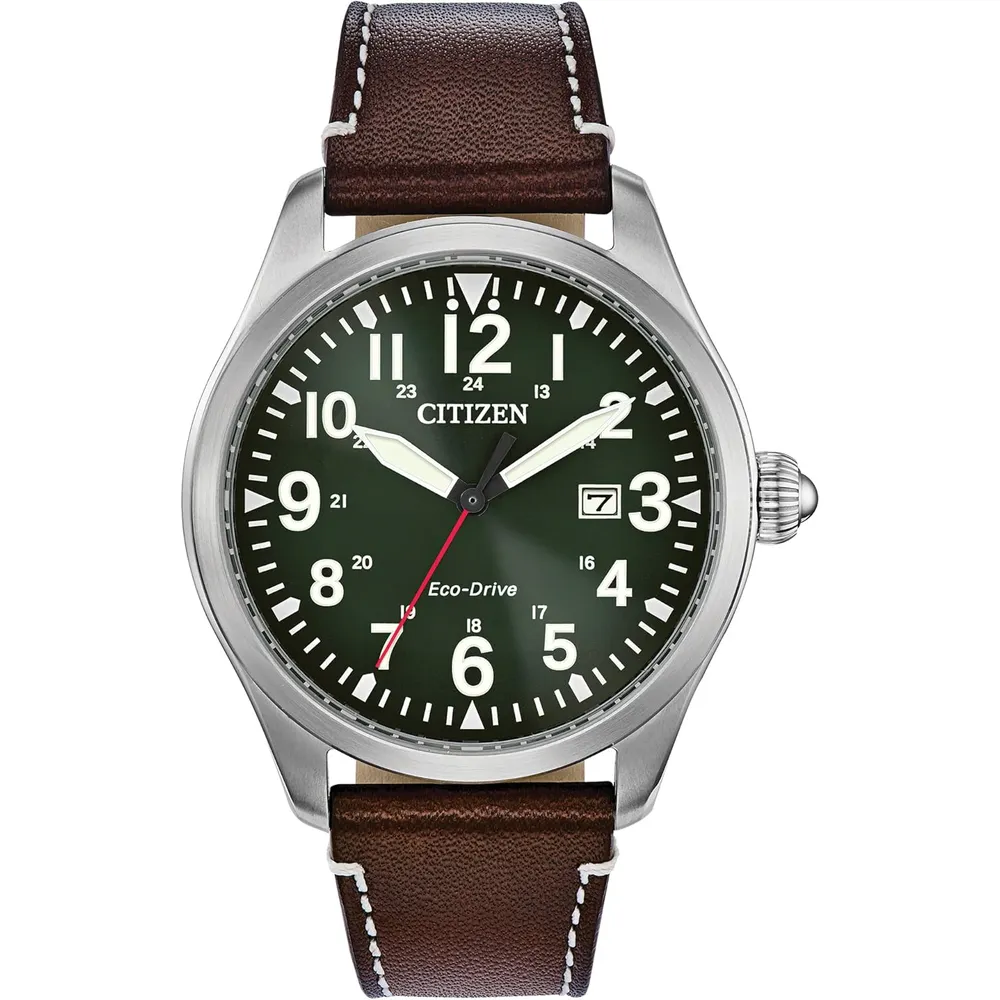 Citizen BM6838-09X reloj Eco-Drive Garrison para hombre con correa de cuero | 42 mm - Correa marrón/verde