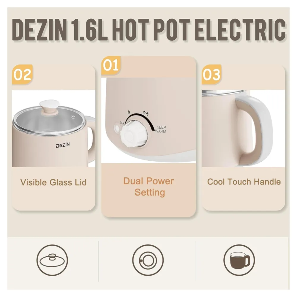 DEZIN OLLA ELÉCTRICA RÁPIDA ACERO INOXIDABLE DE 1.6L BEIGE