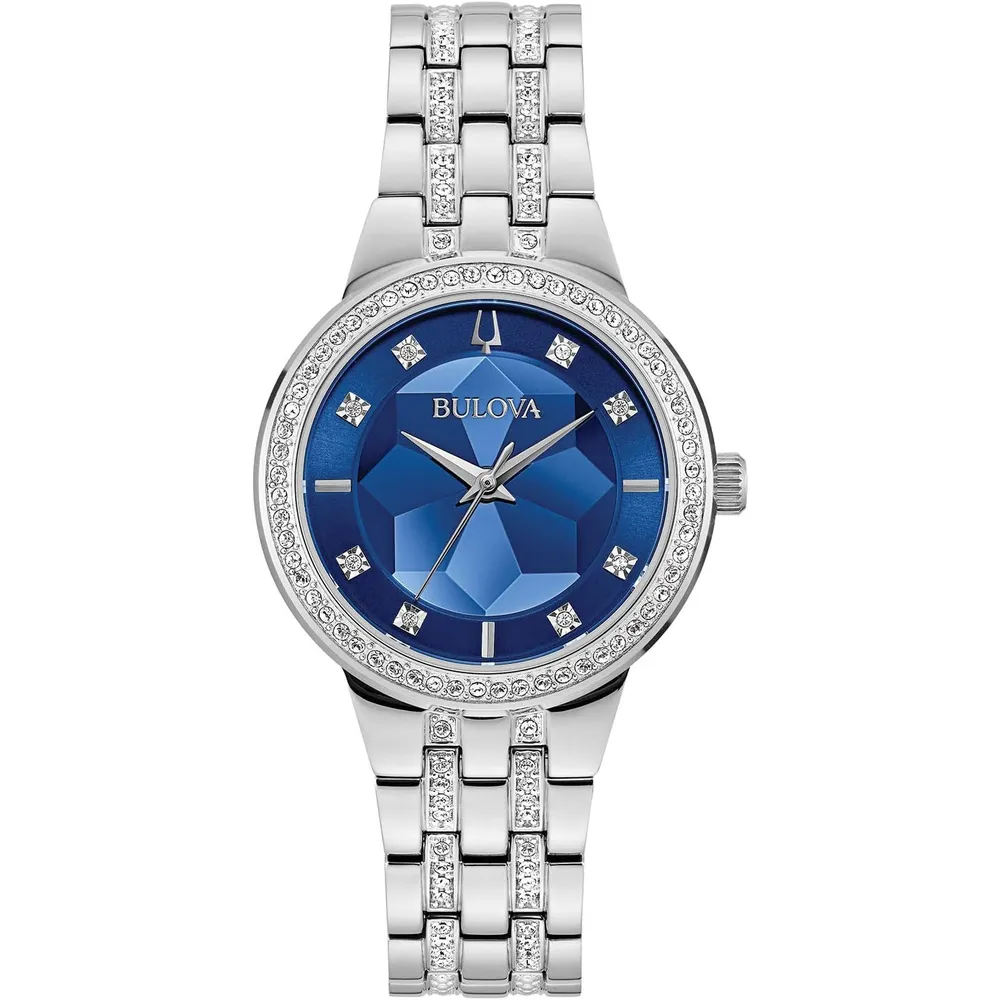 Bulova reloj Crystal Phantom mujer cuarzo 3 agujas cristal facetado | Plata