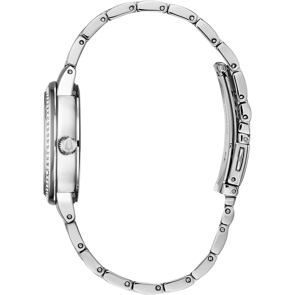 Bulova reloj Crystal Phantom mujer cuarzo 3 agujas cristal facetado | Plata