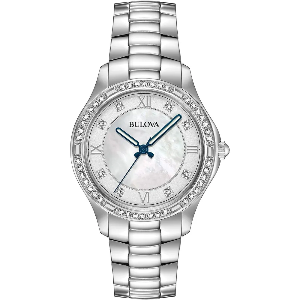 Bulova reloj mujer acero inoxidable cuarzo 3 agujas esfera nácar | Plata