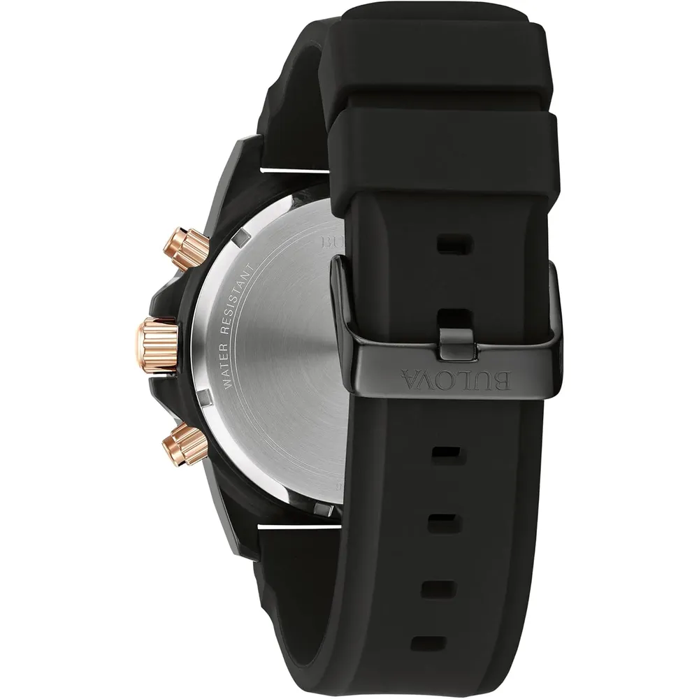Bulova reloj Marine Star hombre cronógrafo 6 agujas de cuarzo correa silicona | Negro
