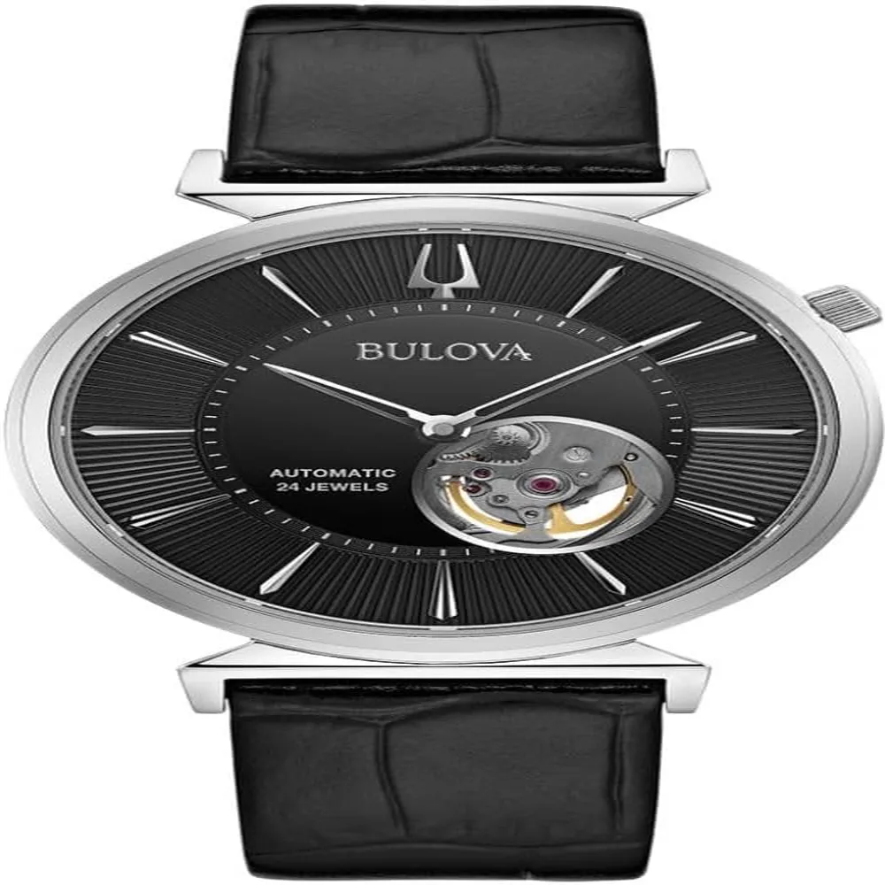 Bulova reloj clásico Regata automático hombre correa cuero delgado | Negro