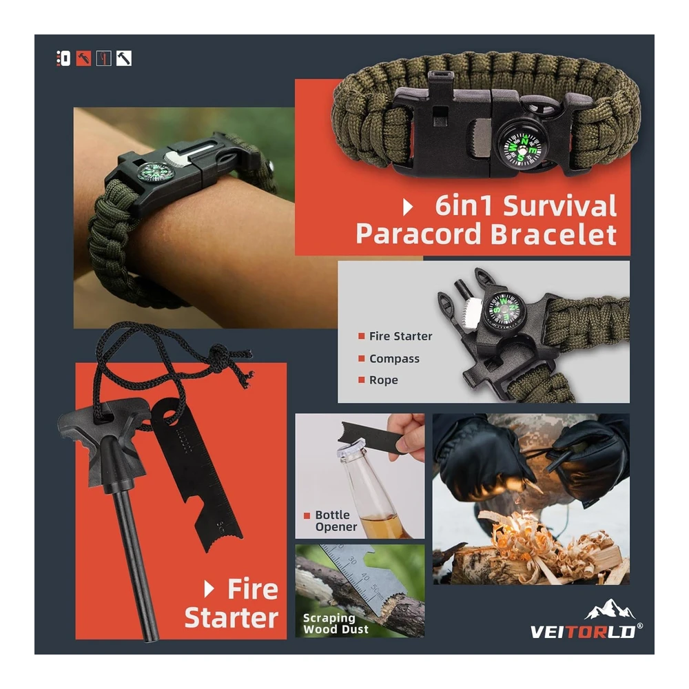 Veitorld Regalos para Hombres - Papá - Él - Navidad - Equipo y Equipo de Supervivencia 12 En 1 - Kits de Supervivencia - Regalo Único de Pesca - Caza - Cumpleaños para Marido - Adolescente - Niño - Novio - Mujer - Relleno de Calcetines para Hombres