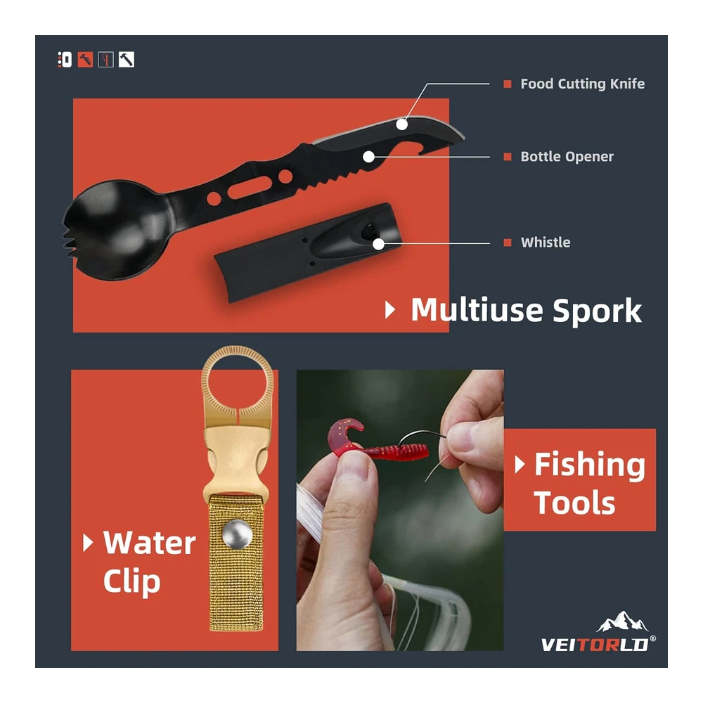 Veitorld Regalos para Hombres - Papá - Él - Navidad - Equipo y Equipo de Supervivencia 12 En 1 - Kits de Supervivencia - Regalo Único de Pesca - Caza - Cumpleaños para Marido - Adolescente - Niño - Novio - Mujer - Relleno de Calcetines para Hombres