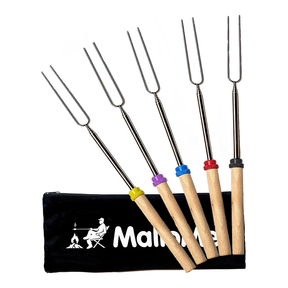 Mallome Smores Sticks - Palitos de Malvavisco para Hoguera Larga - Kit de Smores para Hoguera para Asar Malvaviscos - Pinchos para Fogatas - Tenedores para Perros Calientes Smore - Accesorios de Equipo de 32" - Paquete de 5