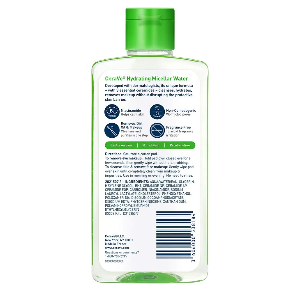 CERAVE AGUA MICELAR HIDRATANTE Y DESMAQUILLANTE FACIAL 10 OZ / 296 ML
