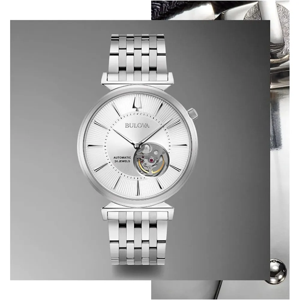 Bulova reloj clásico Regata automático hombre correa cuero delgado | Plateado