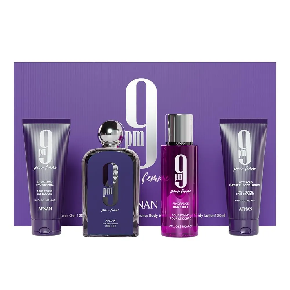 SET DE PERFUME AFNAN 9 PM POUR FEMME EDP 4 PZS