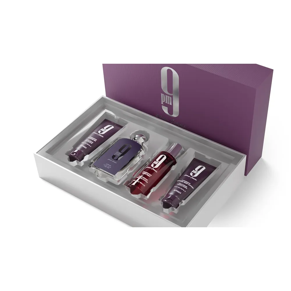 SET DE PERFUME AFNAN 9 PM POUR FEMME EDP 4 PZS