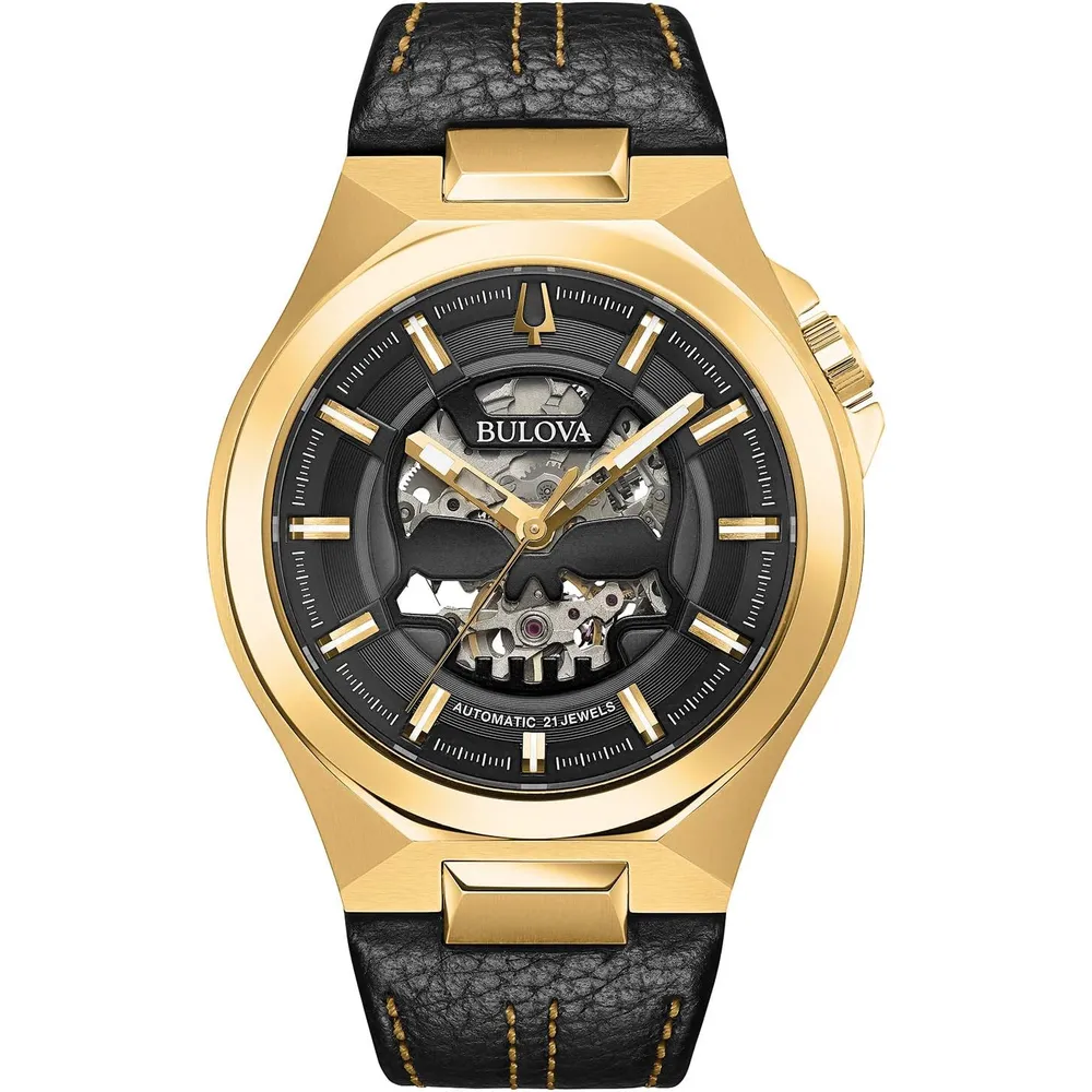 Bulova reloj automático hombre correa de cuero | Oro/Negro