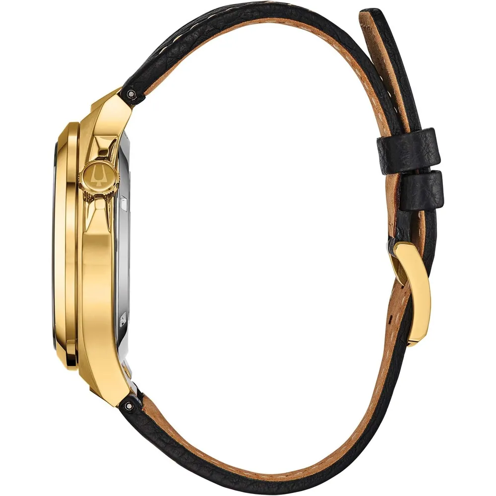 Bulova reloj automático hombre correa de cuero | Oro/Negro