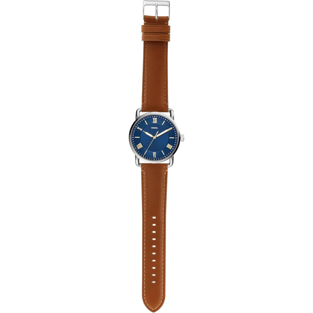 Fossil reloj de cuarzo Copeland para hombre, acero y cuero | Marrón/ Azul