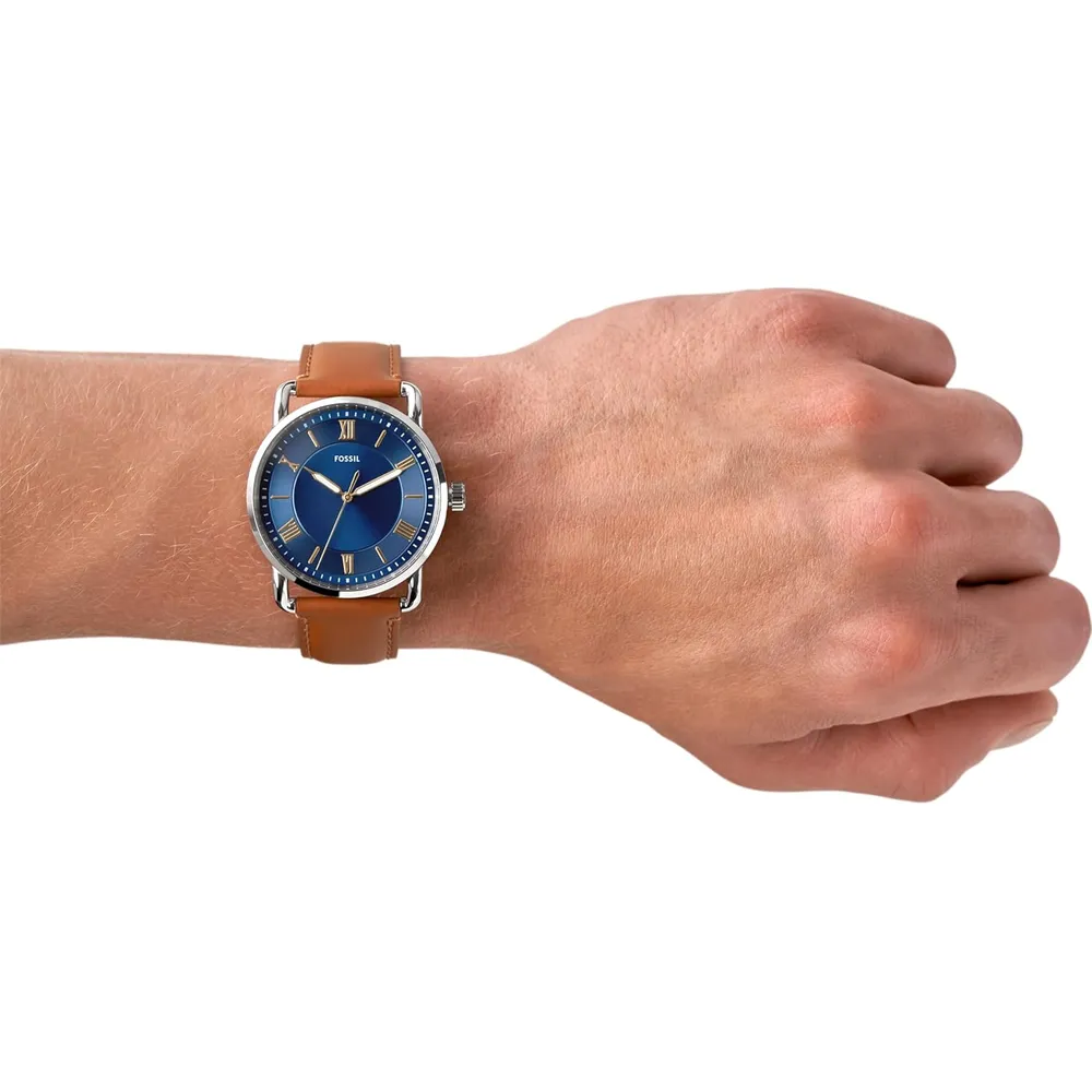 Fossil reloj de cuarzo Copeland para hombre, acero y cuero | Marrón/ Azul