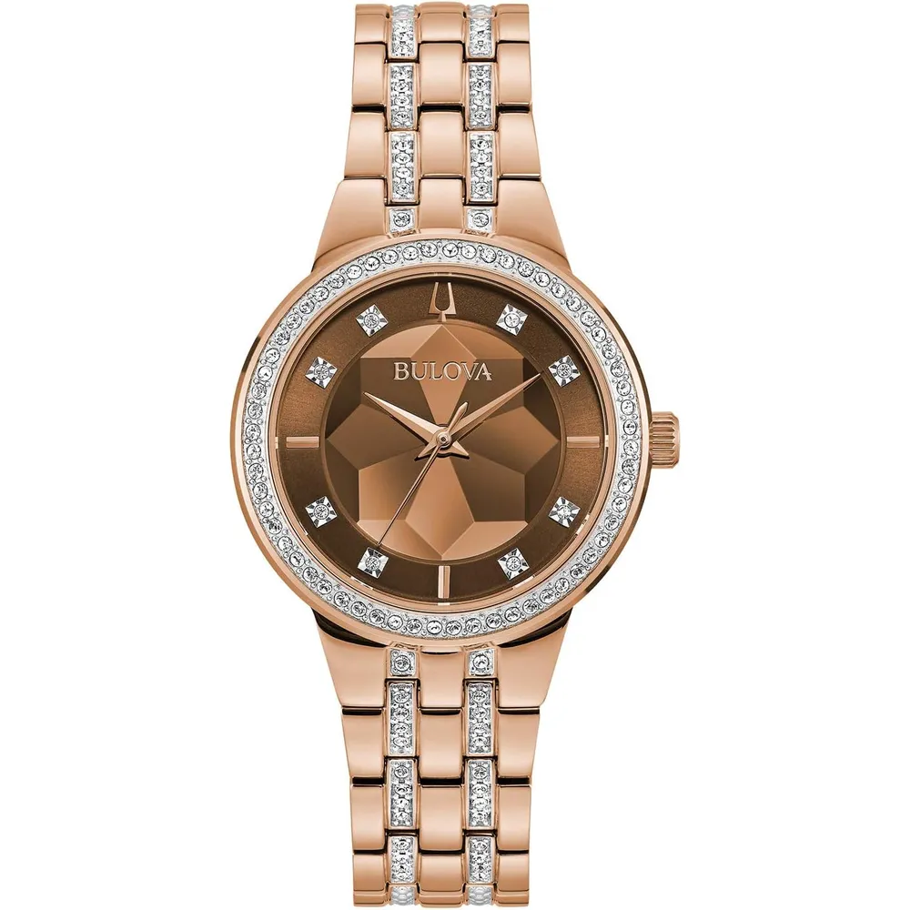 Bulova reloj Crystal Phantom mujer cuarzo 3 agujas cristal facetado | Oro Rosa