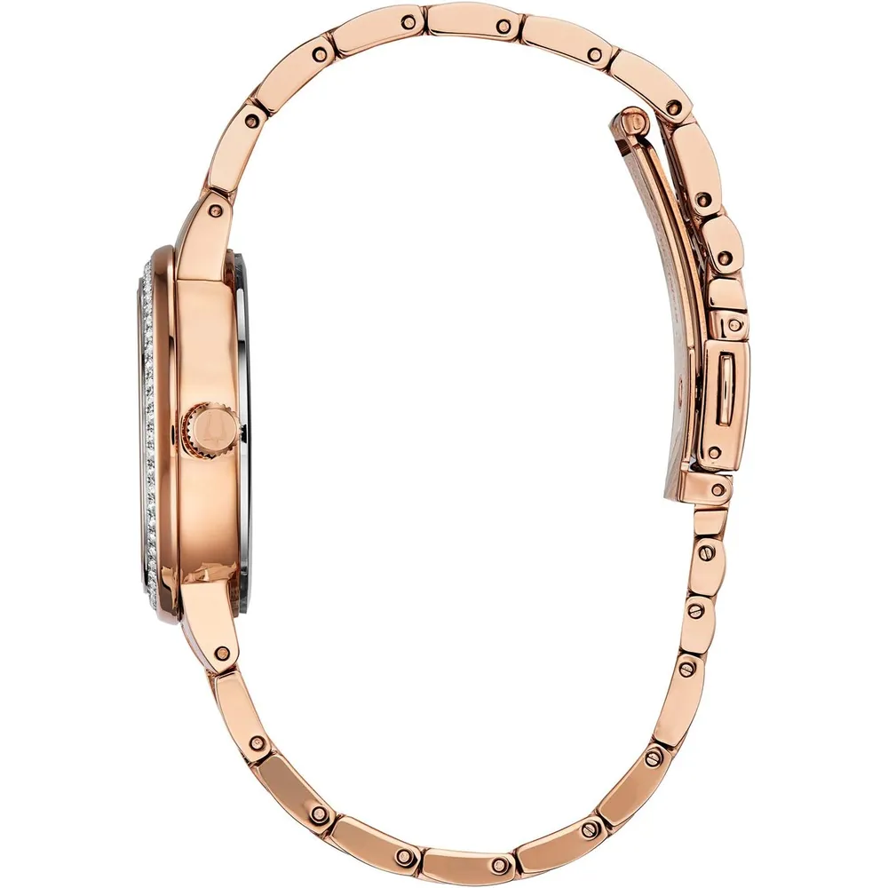 Bulova reloj Crystal Phantom mujer cuarzo 3 agujas cristal facetado | Oro Rosa