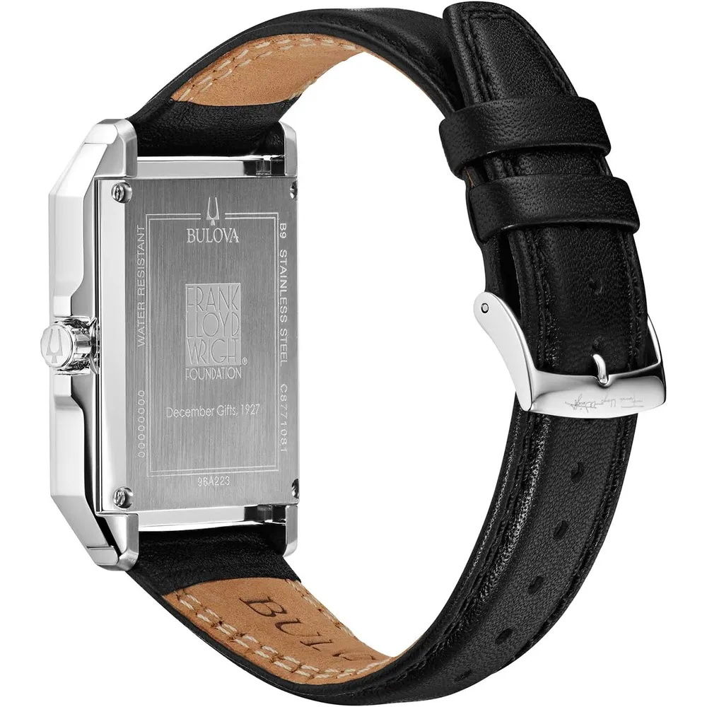 Bulova reloj Frank Lloyd Wright 3 agujas de cuarzo correa cuero | Negro