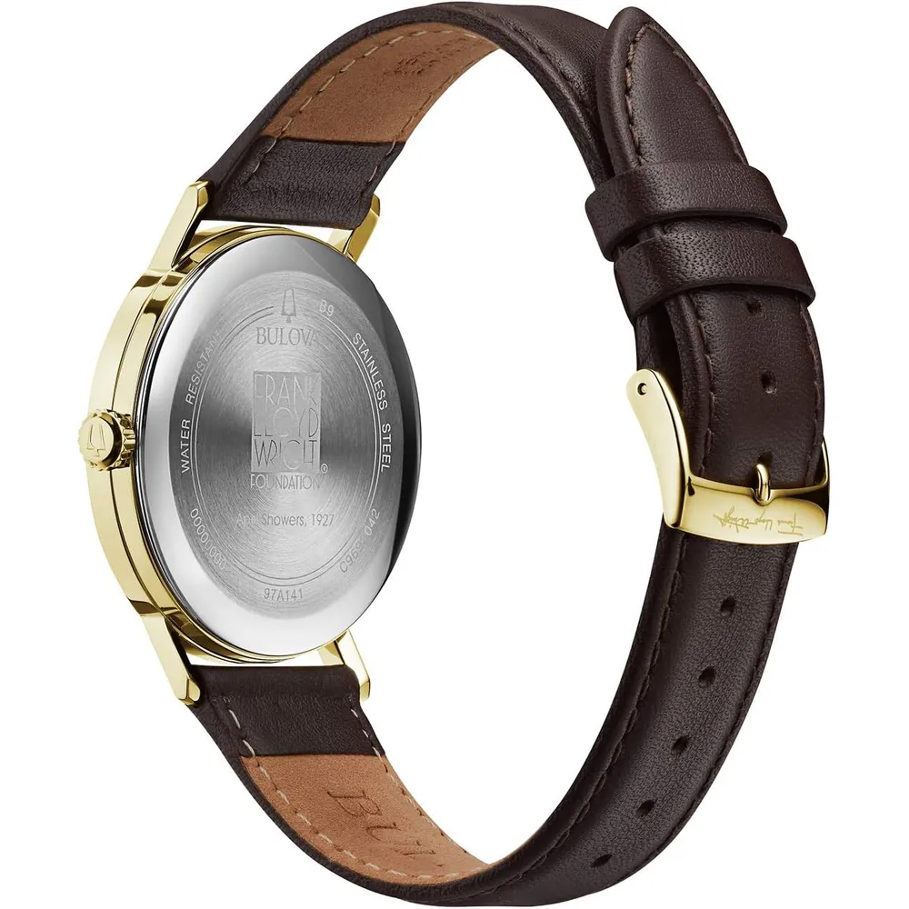 Bulova reloj Frank Lloyd Wright April Showers 3 agujas de cuarzo correa cuero | Marrón