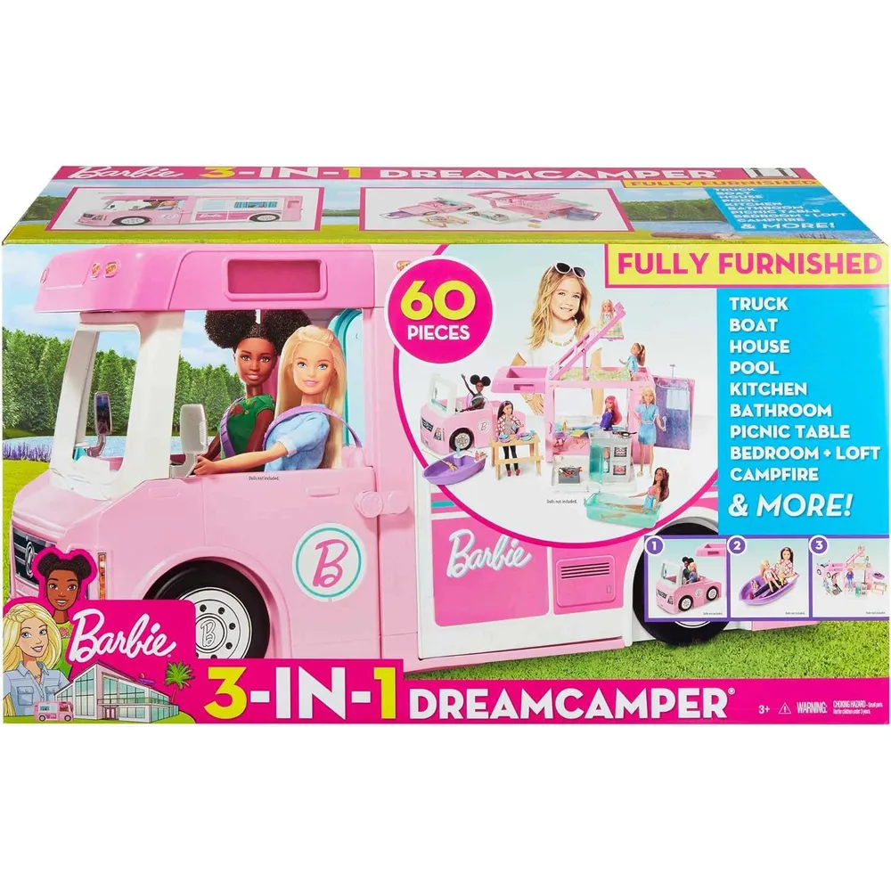 BARBIE CARAVANA TRANSFORMABLE 3 EN 1 CON ACCESORIOS