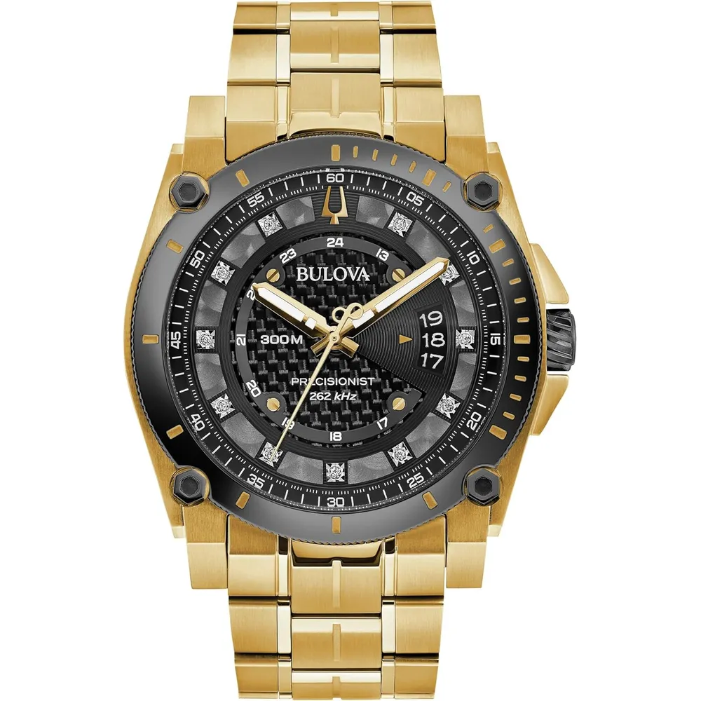Bulova reloj Icon cuarzo alta precisión hombre diamantes resistente al agua | Oro/Negro