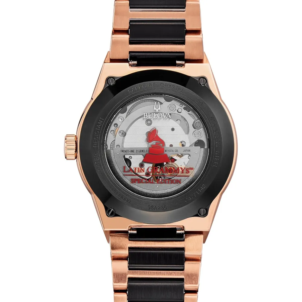 b07xl15df4_1_webp.webp Bulova reloj Latin Grammy Modern Millenia hombre automático 3 agujas apertura | Negro/Oro Rosa