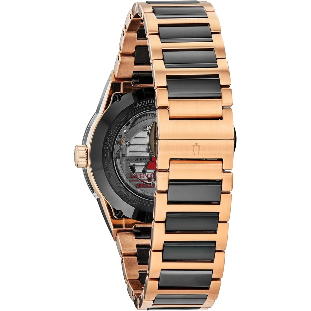 b07xl15df4_3_webp.webp Bulova reloj Latin Grammy Modern Millenia hombre automático 3 agujas apertura | Negro/Oro Rosa