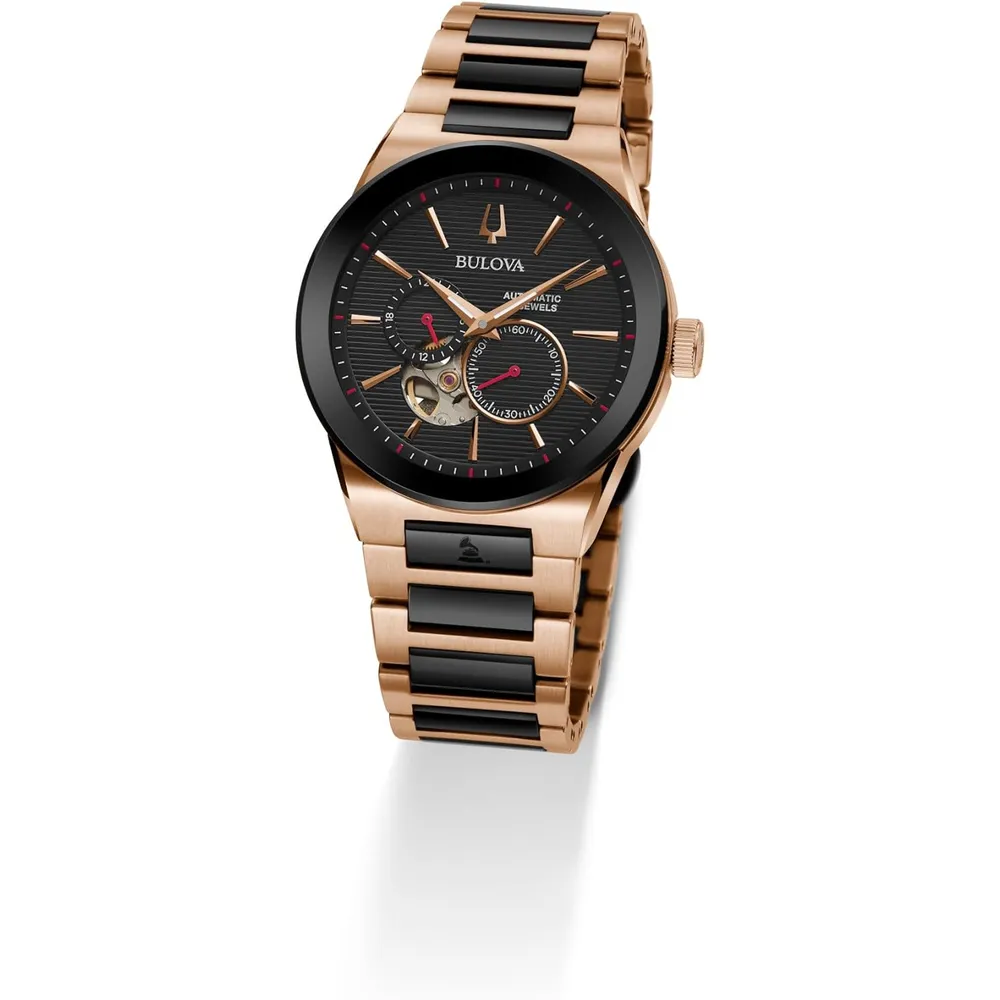 b07xl15df4_5_webp.webp Bulova reloj Latin Grammy Modern Millenia hombre automático 3 agujas apertura | Negro/Oro Rosa