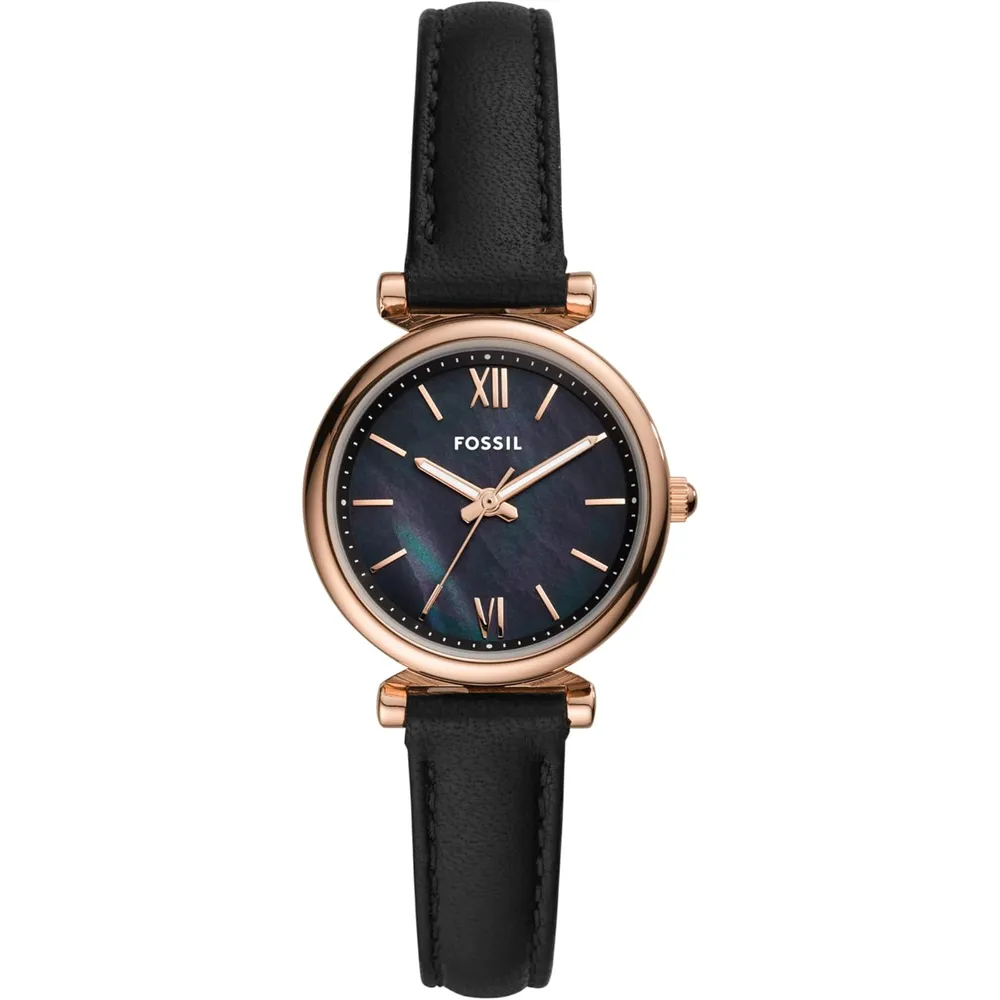 Fossil reloj de cuarzo Carlie para mujer, acero y tres agujas | Negro/ Azul