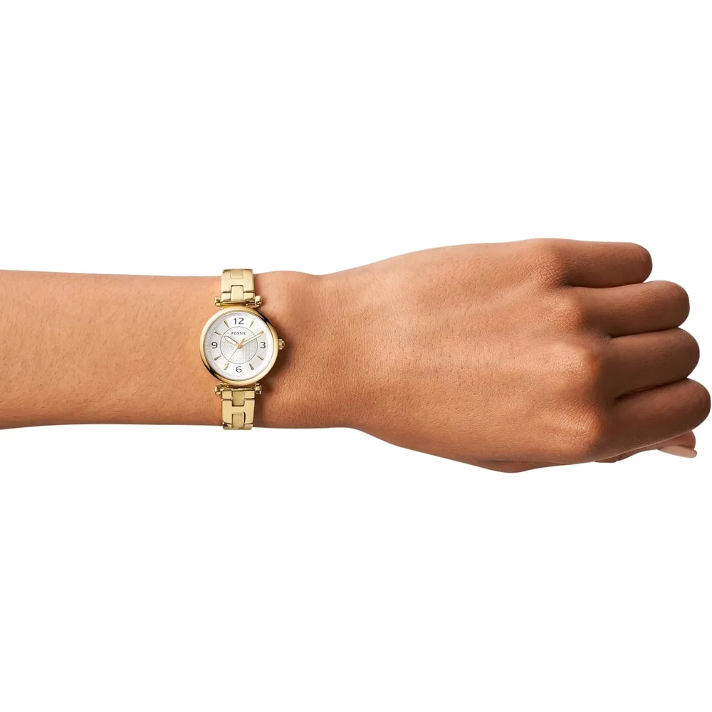 Fossil reloj de cuarzo Carlie para mujer, acero y tres agujas | Dorado